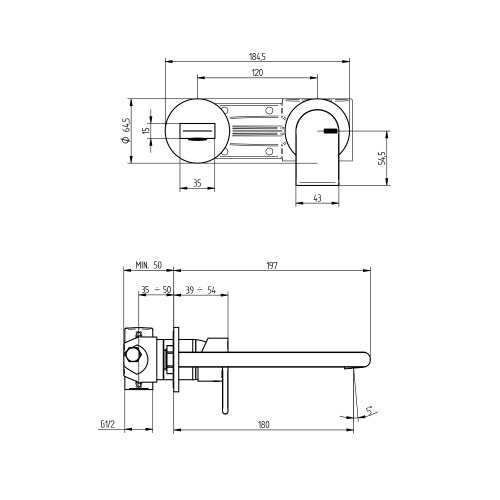 Immagine di Bellosta JEANS miscelatore lavabo ad incasso P.18 cm, a parete, senza scarico, rosoni rotondi, senza corpo incasso, finitura cromo 01-4805/3/A/E