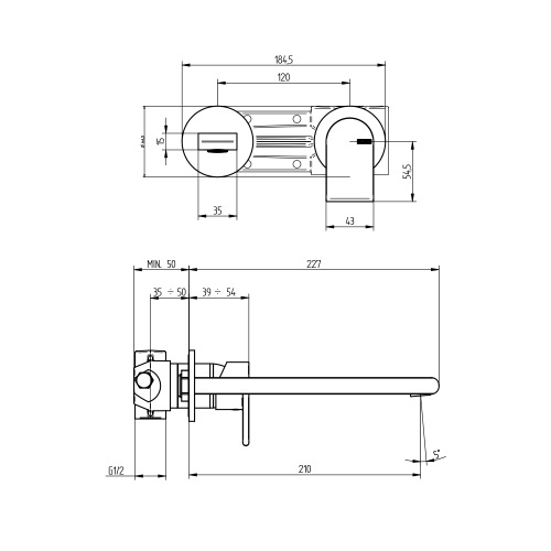 Immagine di Bellosta JEANS miscelatore lavabo ad incasso P.23 cm, a parete, senza scarico, rosoni rotondi, senza corpo incasso, finitura cromo 01-4805/3/B/E