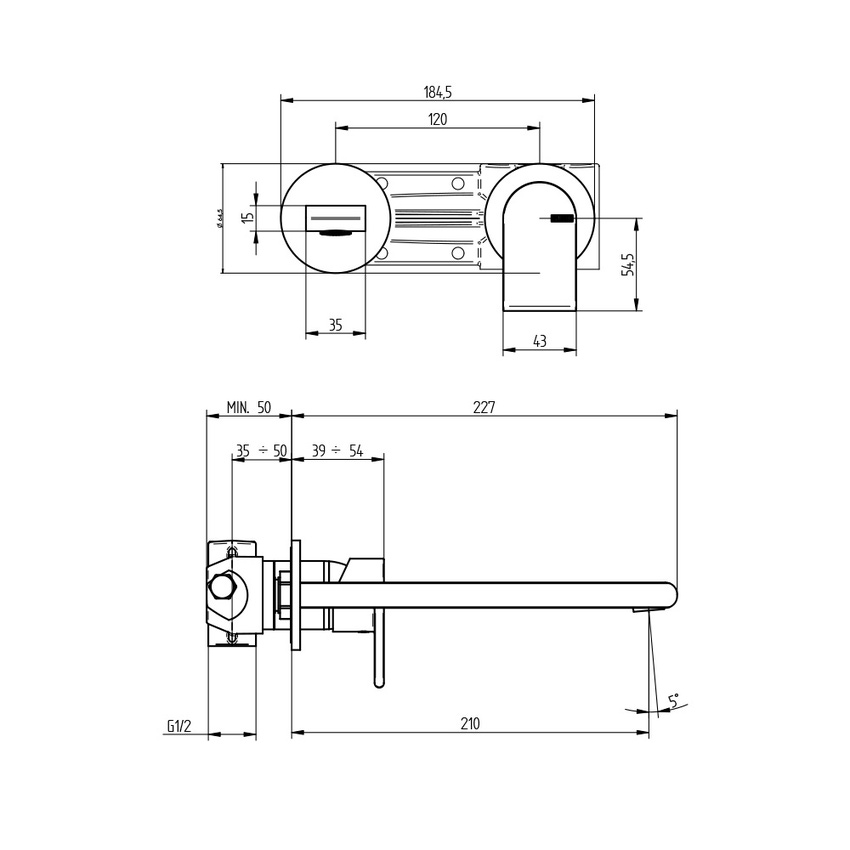 Immagine di Bellosta JEANS miscelatore lavabo ad incasso P.23 cm, a parete, senza scarico, rosoni rotondi, senza corpo incasso, finitura cromo 01-4805/3/B/E