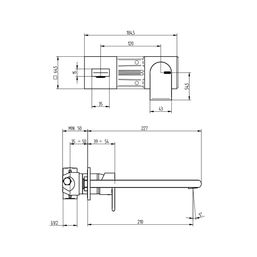 Immagine di Bellosta JEANS miscelatore lavabo ad incasso P.23 cm, a parete, senza scarico, rosoni quadrati, senza corpo incasso, finitura cromo 01-4805/3/BQ/E