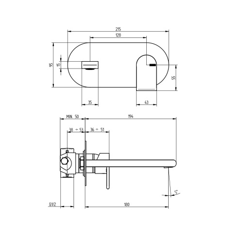 Immagine di Bellosta JEANS miscelatore lavabo ad incasso P.19 cm, a parete su piastra ovale, senza scarico, senza corpo incasso, finitura cromo 01-4805/3/E
