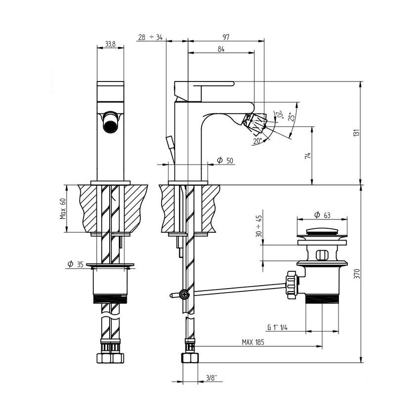 Immagine di Bellosta JEANS miscelatore bidet monoforo, con scarico, senza risparmio energetico, finitura cromo 01-4807