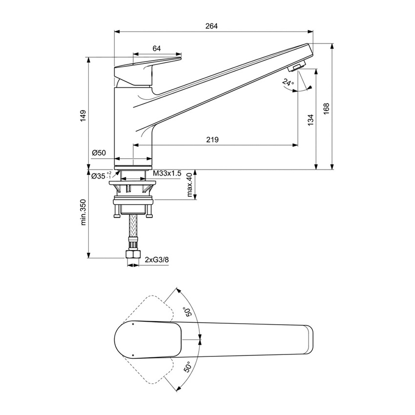Immagine di Ideal Standard CERAPLAN miscelatore da appoggio su lavello H.15 cm, con sistema Eko, bocca girevole, finitura cromo BD321AA