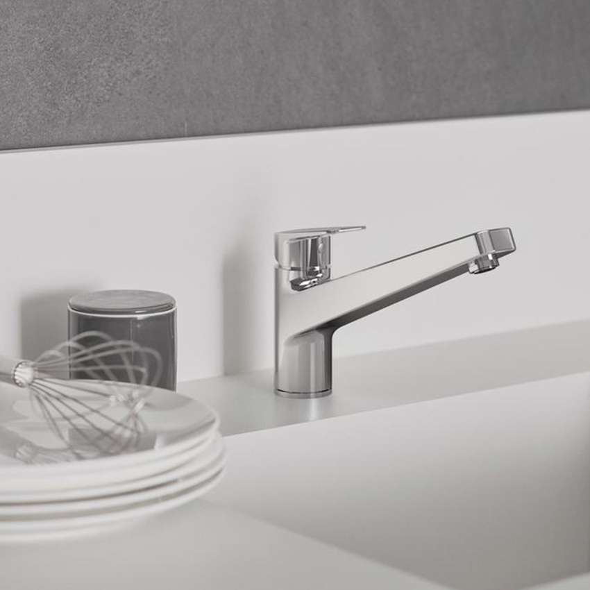 Immagine di Ideal Standard CERAPLAN miscelatore da appoggio su lavello H.15 cm, con sistema Eko, bocca girevole, finitura cromo BD321AA