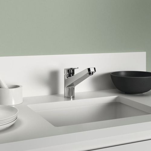 Immagine di Ideal Standard CERAPLAN miscelatore da appoggio su lavello H.15 cm, con sistema Eko, bocca girevole, finitura cromo BD321AA