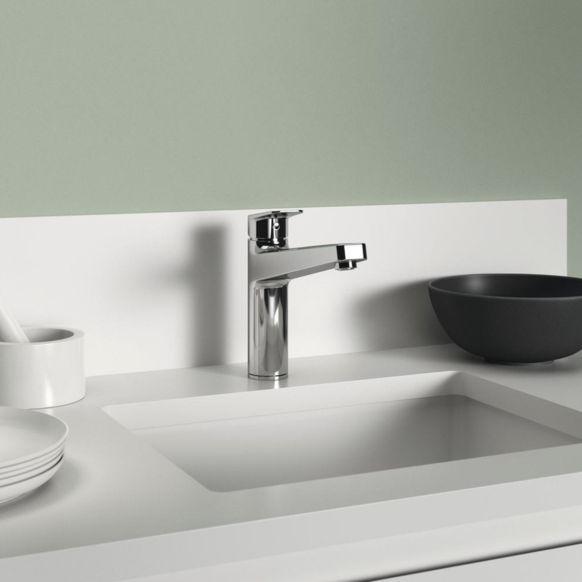 Immagine di Ideal Standard CERAPLAN miscelatore da appoggio su lavello H.21 cm, con sistema Eko, bocca girevole, finitura cromo BD325AA