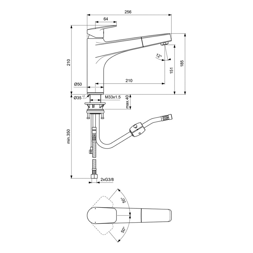 Immagine di Ideal Standard CERAPLAN miscelatore da appoggio su lavello H.21 cm, con sistema Eko, bocca girevole, finitura cromo BD331AA