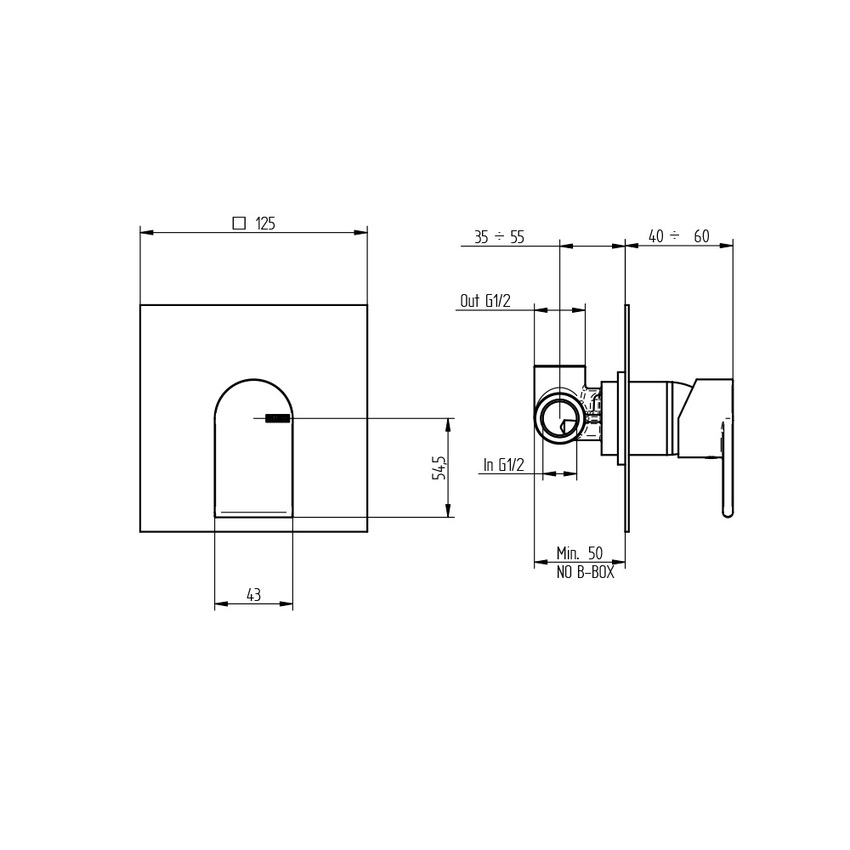Immagine di Bellosta JEANS miscelatore per doccia ad incasso, con uscita superiore, piastra quadrata, senza corpo incasso, finitura cromo 01-4821/Q/E