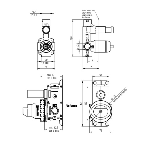 Immagine di Bellosta Parte incasso per miscelatore per doccia, con deviatore a 2 uscite 01-104002
