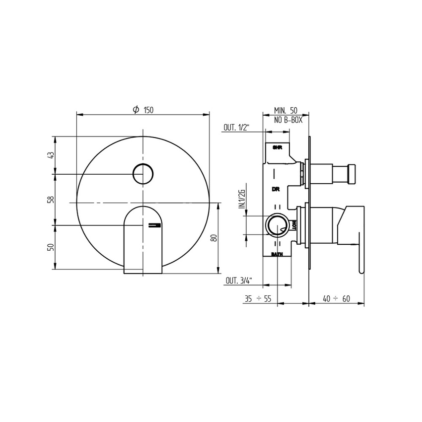 Immagine di Bellosta JEANS miscelatore per doccia ad incasso, piastra rotonda, senza corpo incasso, finitura cromo 01-4800/E
