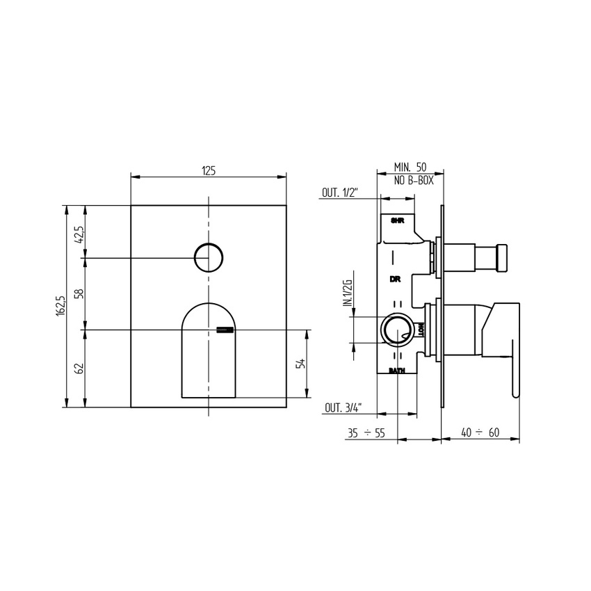 Immagine di Bellosta JEANS miscelatore per doccia ad incasso, piastra rettangolare, senza corpo incasso, finitura cromo 01-4800/Q/E