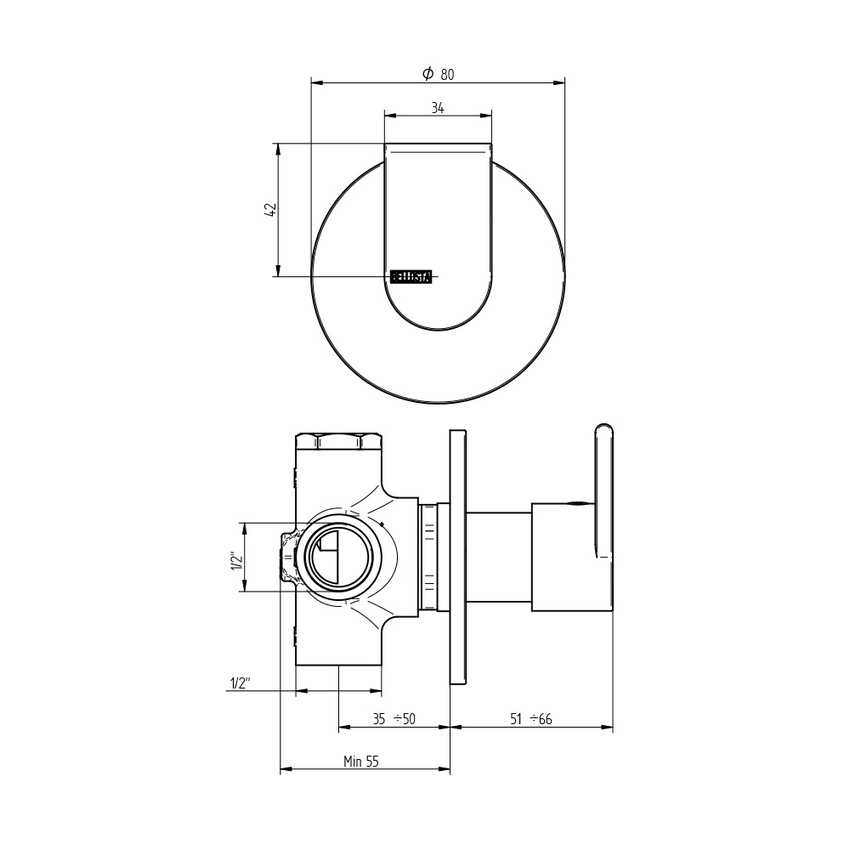 Immagine di Bellosta JEANS deviatore ad incasso, a 2 uscite, piastra rotonda, senza corpo incasso, finitura cromo 01-4803/2/1/E