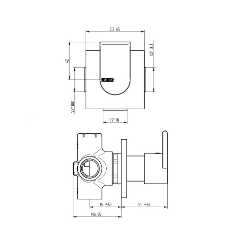 Immagine di Bellosta JEANS deviatore ad incasso, a 2 uscite, piastra quadrata, senza corpo incasso, finitura cromo 01-4803/2/1Q/E