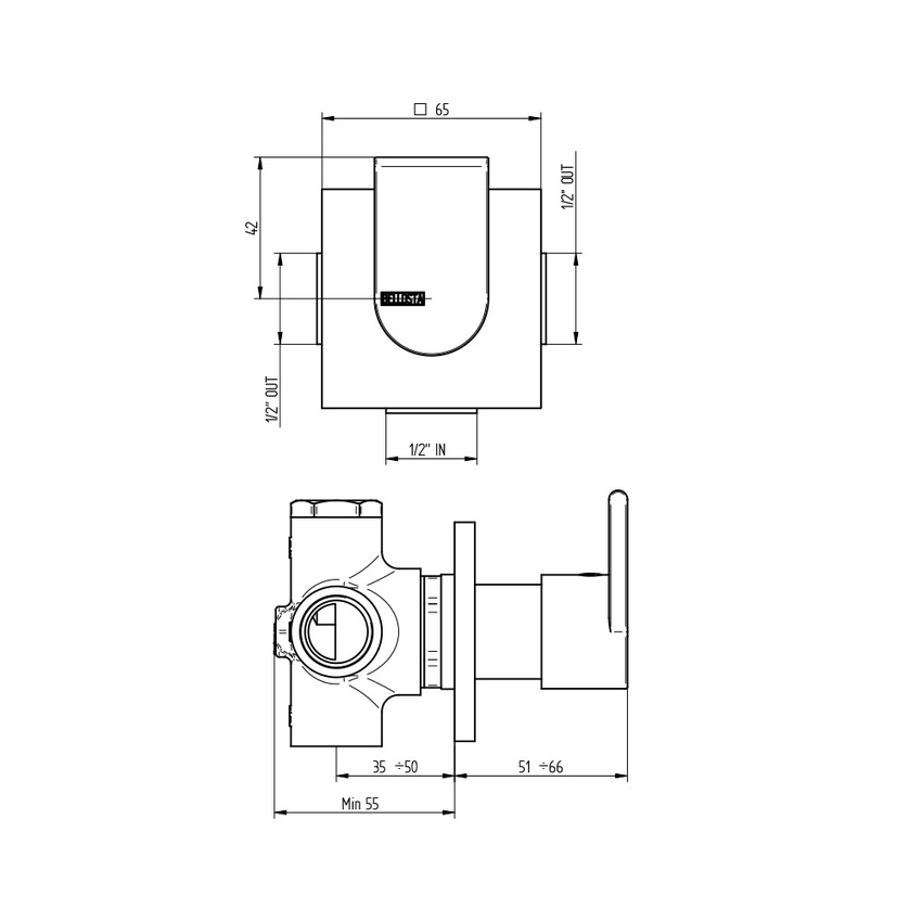 Immagine di Bellosta JEANS deviatore ad incasso, a 2 uscite, piastra quadrata, senza corpo incasso, finitura cromo 01-4803/2/1Q/E