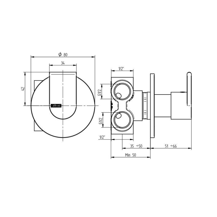 Immagine di Bellosta JEANS deviatore ad incasso, a 4 uscite, piastra rotonda, finitura cromo 01-4803/4/1/E