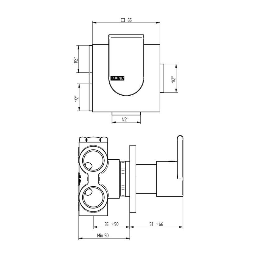 Immagine di Bellosta JEANS deviatore ad incasso, a 3 uscite, piastra quadrata, senza corpo incasso, finitura cromo 01-4803/3/1Q/E