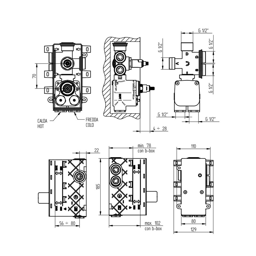 Immagine di Bellosta Parte incasso per miscelatore termostatico, a 4 vie 484023