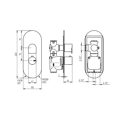 Immagine di Bellosta JEANS miscelatore termostatico per doccia, ad incasso, a 1 via, piastra ovale, senza corpo incasso, finitura cromo 01-4812/P/E
