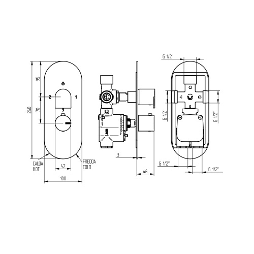 Immagine di Bellosta JEANS miscelatore termostatico per doccia, ad incasso, a 3 vie, piastra ovale, senza corpo incasso, finitura cromo 01-4812/3/P/E