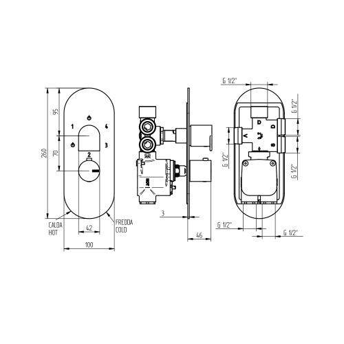 Immagine di Bellosta JEANS miscelatore termostatico per doccia, ad incasso, a 4 vie, piastra ovale, senza corpo incasso, finitura cromo 01-4812/4/P/E