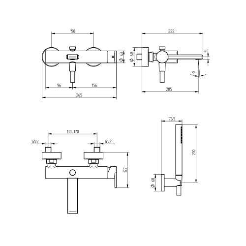 Immagine di Bellosta JEANS miscelatore vasca esterno, con deviatore, doccetta e flessibile, finitura cromo 01-4801/A2