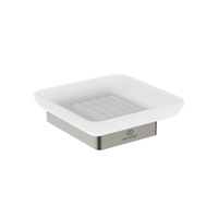 Immagine di Ideal Standard CONCA portasapone squadrato a parete, in vetro opaco con supporto metallico, finitura silver storm T4508GN