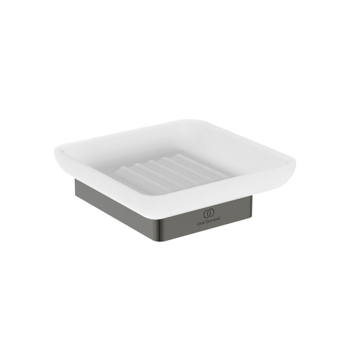 Immagine di Ideal Standard CONCA portasapone squadrato a parete, in vetro opaco con supporto metallico, finitura magnetic grey T4508A5