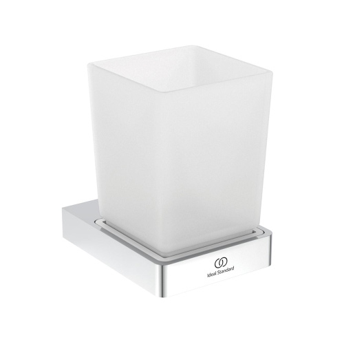 Immagine di Ideal Standard CONCA portaspazzolino squadrato, in vetro opaco con supporto metallico, finitura cromo T4504AA