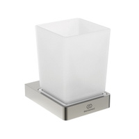 Immagine di Ideal Standard CONCA portaspazzolino squadrato, in vetro opaco con supporto metallico, finitura silver storm T4504GN