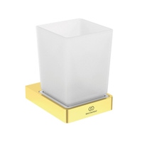 Immagine di Ideal Standard CONCA portaspazzolino squadrato, in vetro opaco con supporto metallico, finitura brushed gold T4504A2