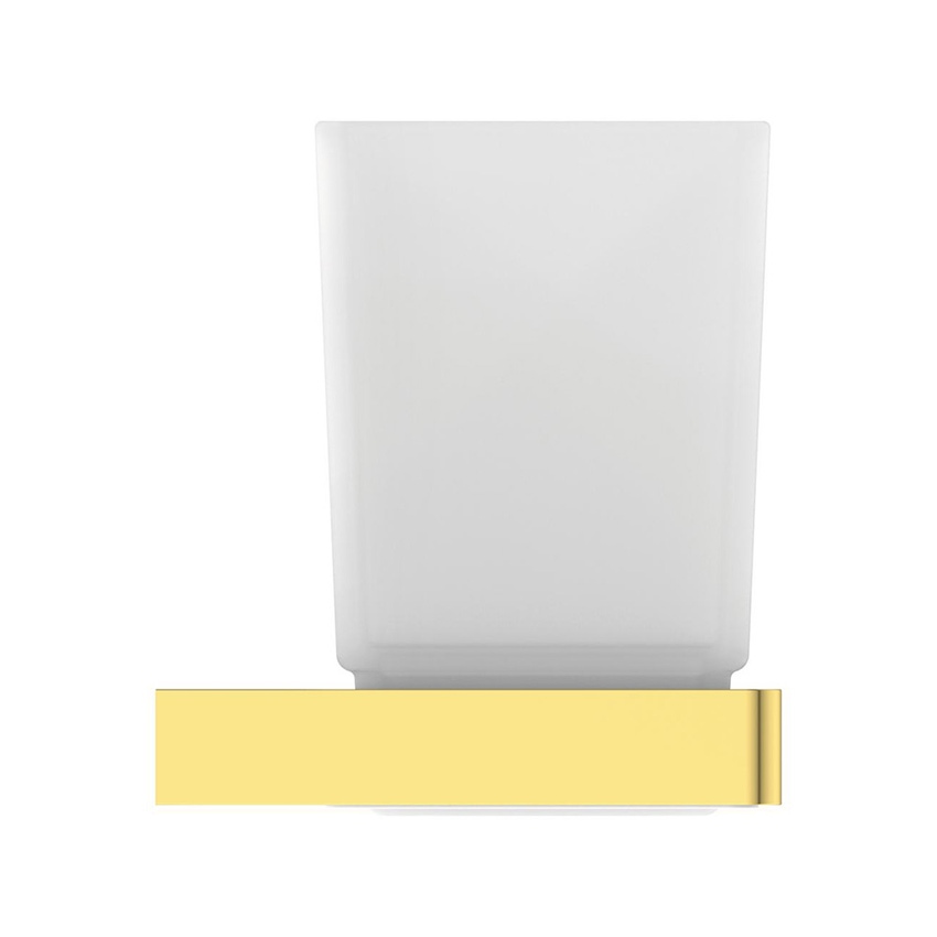 Immagine di Ideal Standard CONCA portaspazzolino squadrato, in vetro opaco con supporto metallico, finitura brushed gold T4504A2