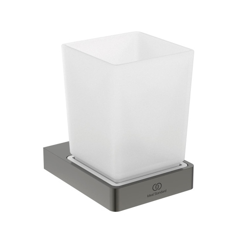 Immagine di Ideal Standard CONCA portaspazzolino squadrato, in vetro opaco con supporto metallico, finitura magnetic grey T4504A5