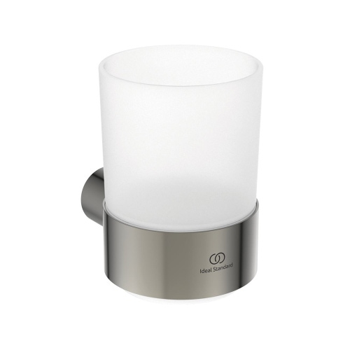 Immagine di Ideal Standard CONCA portaspazzolino in vetro opaco, con supporto metallico, finitura silver storm T4505GN