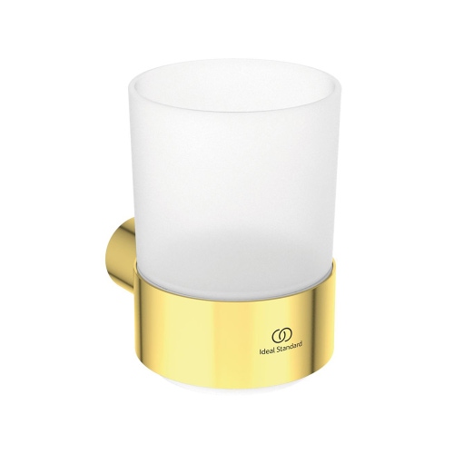 Immagine di Ideal Standard CONCA portaspazzolino in vetro opaco, con supporto metallico, finitura brushed gold T4505A2