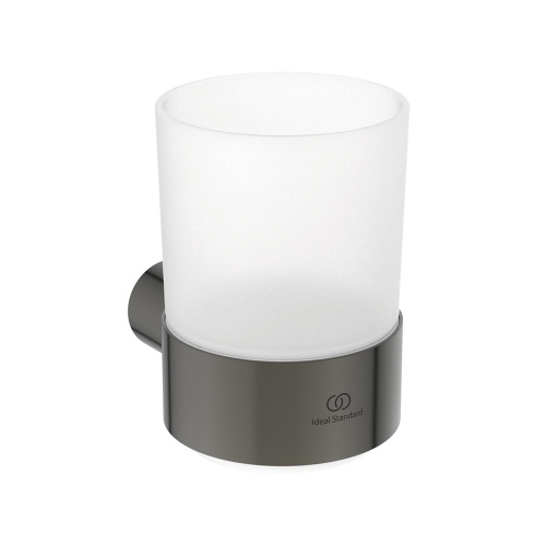 Immagine di Ideal Standard CONCA portaspazzolino in vetro opaco, con supporto metallico, finitura magnetic grey T4505A5
