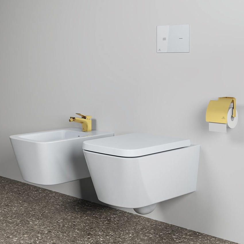 Immagine di Ideal Standard CONCA portarotolo squadrato con copertura, finitura brushed gold T4496A2