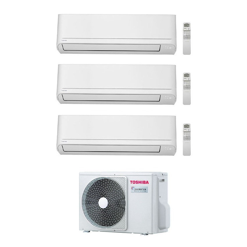 Immagine di Toshiba SEIYA R32 Climatizzatore a parete trial split inverter bianco | unità esterna 5.2 kW unità interne 7000+10000+13000 BTU RAS-3M18U2AVG-E+RAS-B[20|25|33]E2KVG-E
