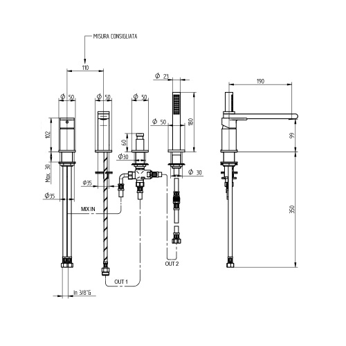 Immagine di Bellosta JEANS miscelatore per bordo vasca, senza scarico, con deviatore e doccetta, finitura cromo 01-4801/2/A