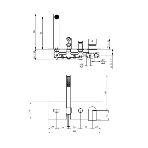 Immagine di Bellosta JEANS miscelatore vasca ad incasso, con deviatore a 2 uscite, doccetta e bocca, con piastra rettangolare, senza corpo incasso, finitura cromo 01-4800/2/PQ/E