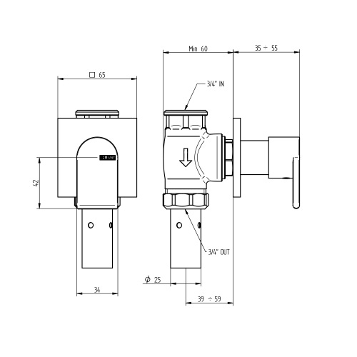 Immagine di Bellosta JEANS passo rapido 3/4", rosone quadrato, senza corpo incasso, finitura cromo 01-4840/Q/E