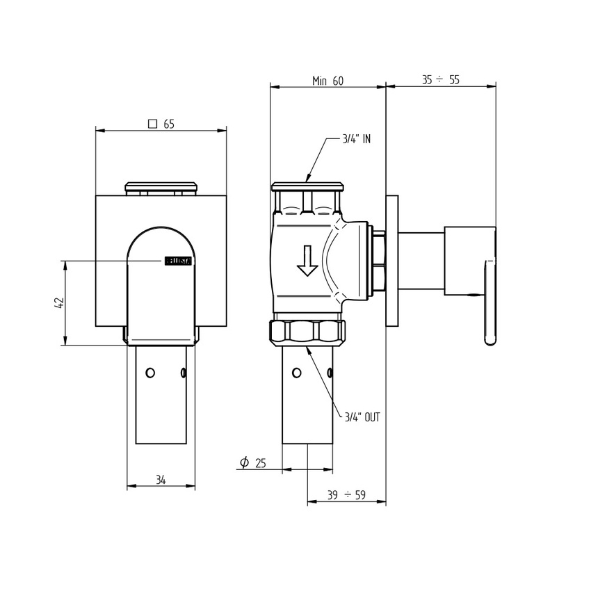 Immagine di Bellosta JEANS passo rapido 3/4", rosone quadrato, senza corpo incasso, finitura cromo 01-4840/Q/E