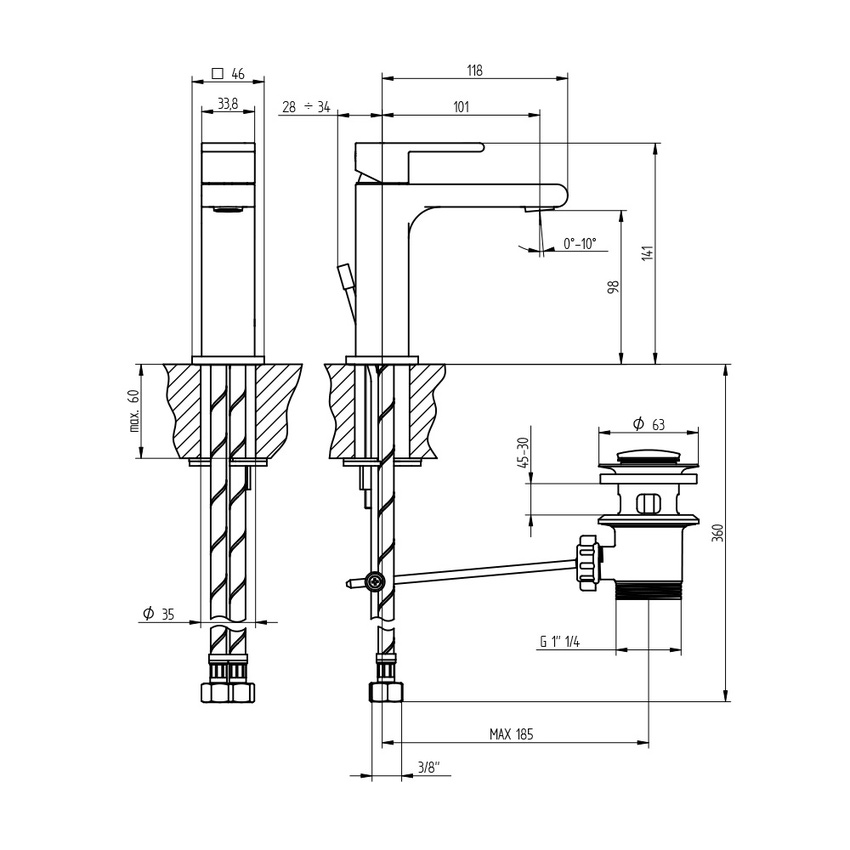 Immagine di Bellosta JQ miscelatore lavabo monoforo H.14 P.12 cm, con scarico, senza risparmio energetico, finitura cromo 01-7805
