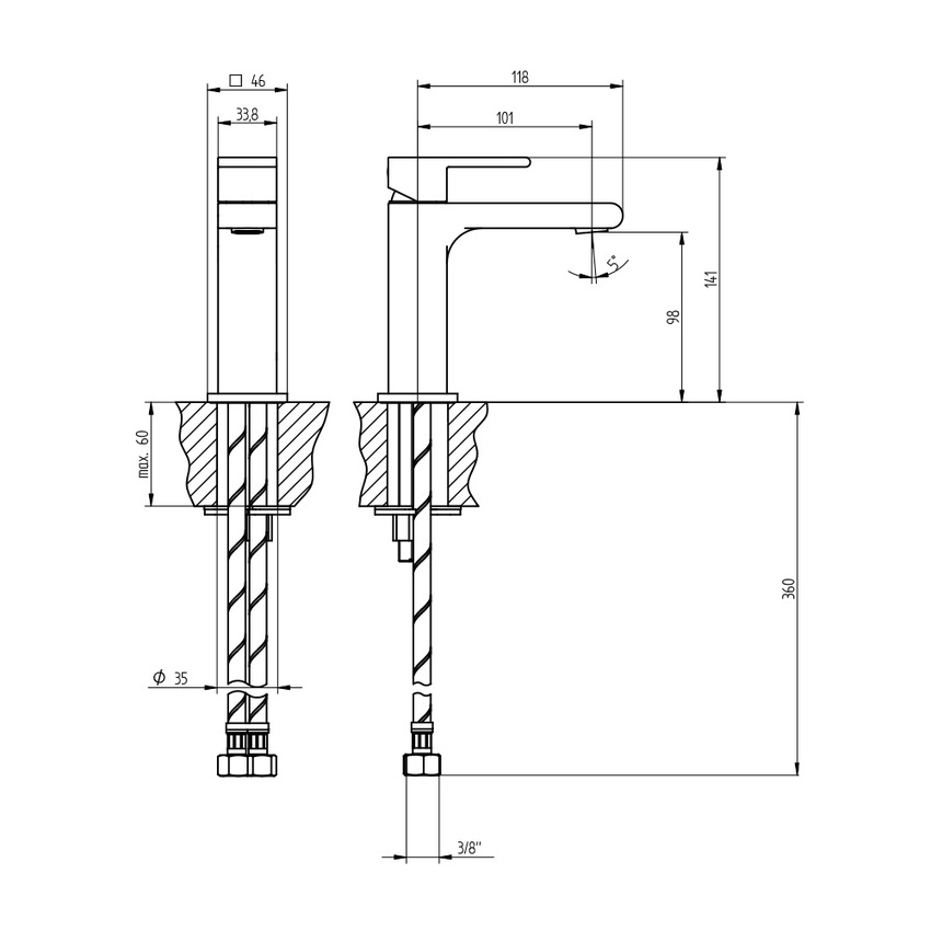 Immagine di Bellosta JQ miscelatore lavabo monoforo H.14 P.12 cm, senza scarico, senza risparmio energetico, finitura cromo 01-7805/S