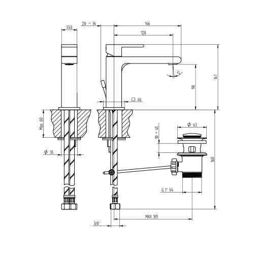 Immagine di Bellosta JQ miscelatore lavabo monoforo H.14 P.15 cm, con scarico, con risparmio energetico, con bocca prolungata, finitura cromo 01-7805/PR