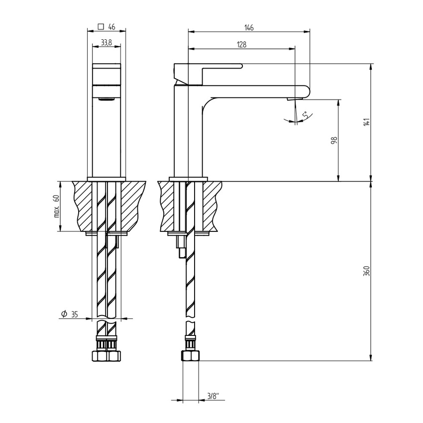 Immagine di Bellosta JQ miscelatore lavabo monoforo H.14 P.15 cm, senza scarico, senza risparmio energetico, con bocca prolungata, finitura cromo 01-7805/P/S