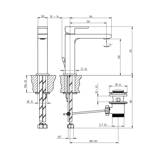 Immagine di Bellosta JQ miscelatore lavabo monoforo H.17 P.15 cm, con scarico, senza risparmio energetico, con bocca prolungata, finitura cromo 01-7805/PN