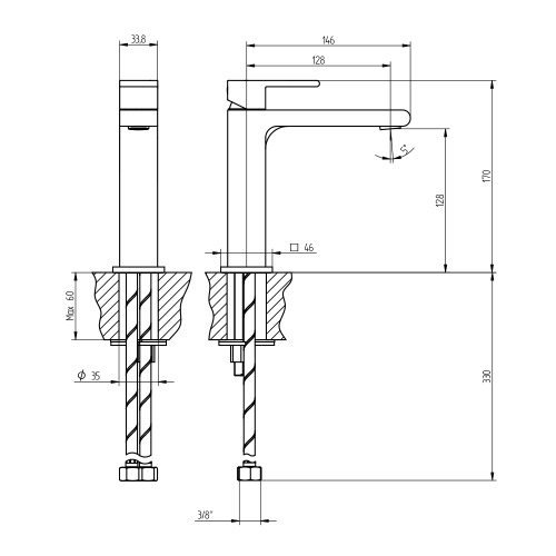 Immagine di Bellosta JQ miscelatore lavabo monoforo H.17 P.15 cm, senza scarico, con risparmio energetico, con bocca prolungata, finitura cromo 01-7805/P/SRN