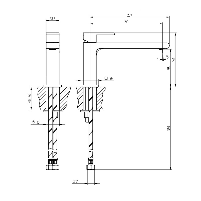 Immagine di Bellosta JQ miscelatore lavabo monoforo H.14 P.21 cm, senza scarico, con risparmio energetico, con bocca extraprolungata, finitura cromo 01-7805/P/A/SR