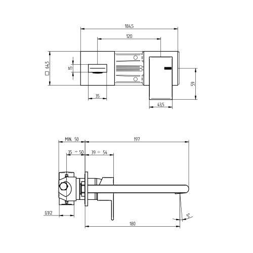 Immagine di Bellosta JQ miscelatore lavabo ad incasso P.20 cm, a parete, senza scarico, senza corpo incasso, finitura cromo 01-7805/3/A/E