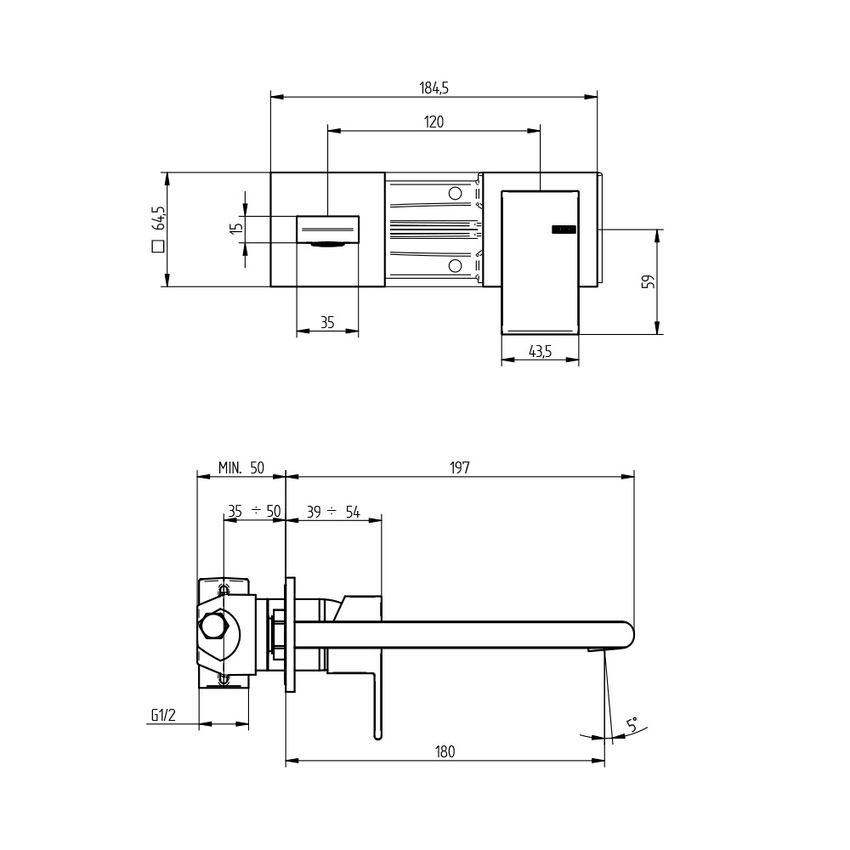 Immagine di Bellosta JQ miscelatore lavabo ad incasso P.20 cm, a parete, senza scarico, senza corpo incasso, finitura cromo 01-7805/3/A/E